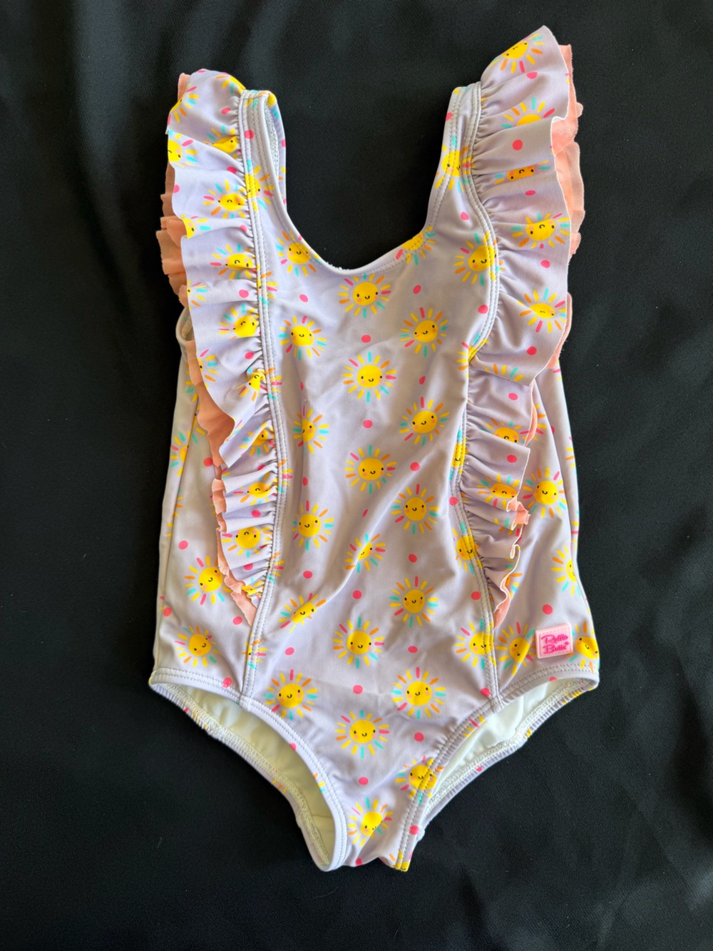 Ruffle Butts Purple One-Piece Swimsuit with Yellow Sun Print